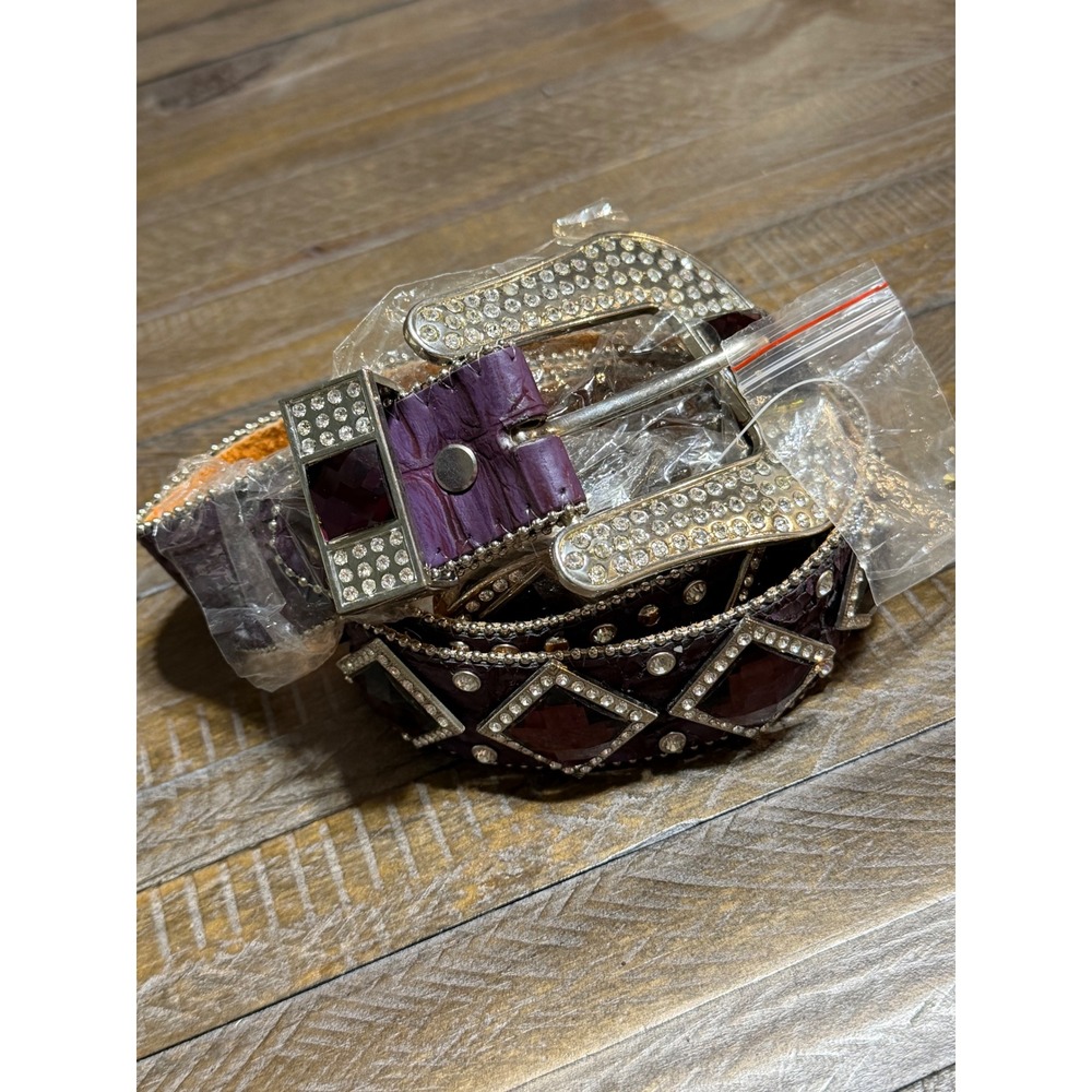 WB ATLAS Western Bling Belt Purple Crocodile Rhinestone Crystal